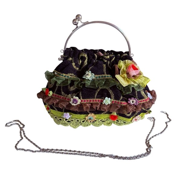 Embroidered Ribbon Rose Lace Appliques Unique Evening Bag - Picture 1 of 8